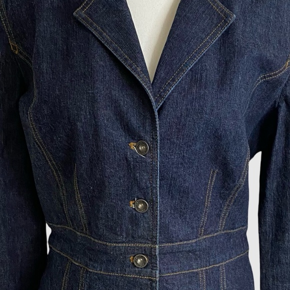 DKNY Dark Denim Tapered Waist Casual Work Western Y2K Jean Jacket- Sz M/L - Picture 2 of 16